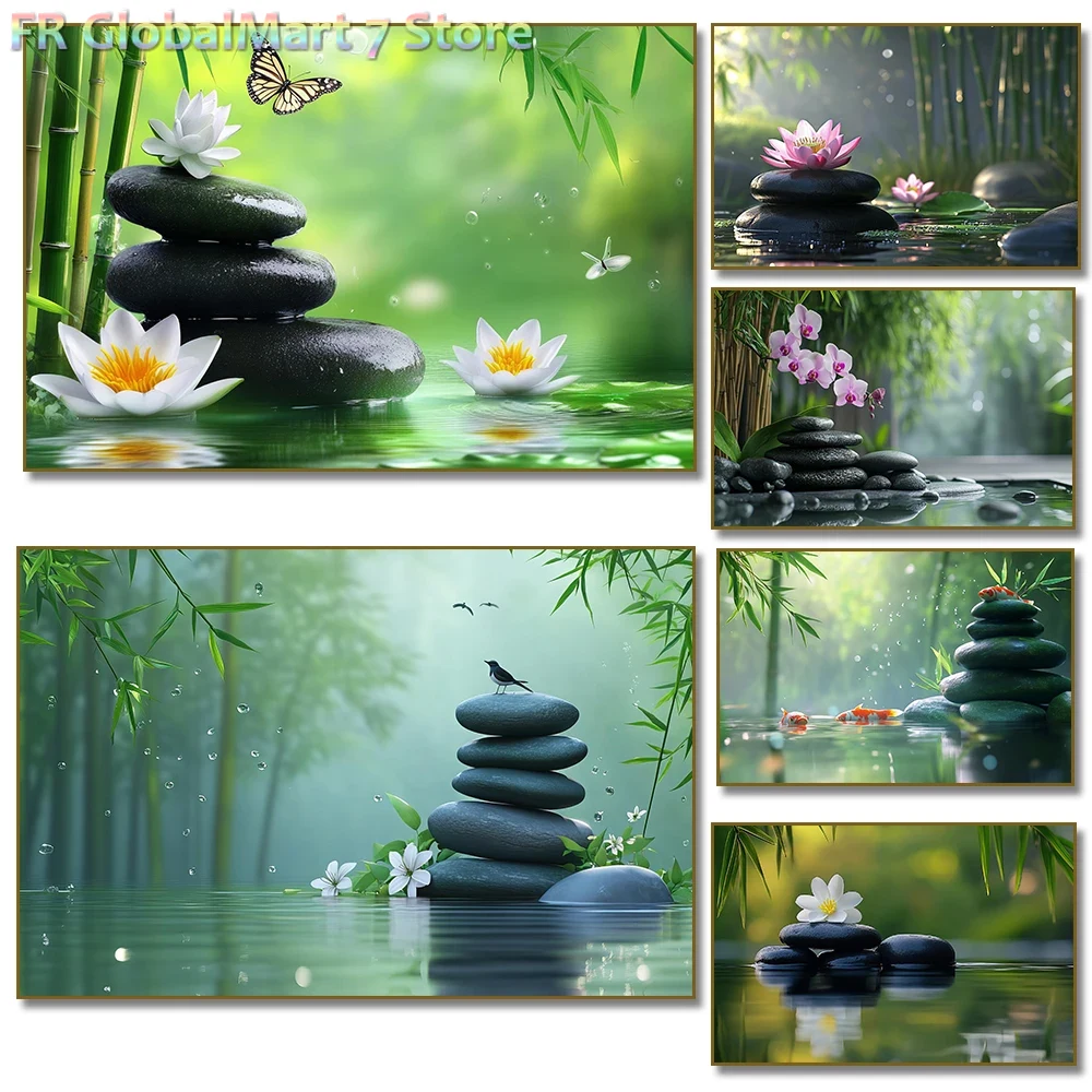 Resin Art Wallpaper - 1pc framless Diamond Painting Zen Stones