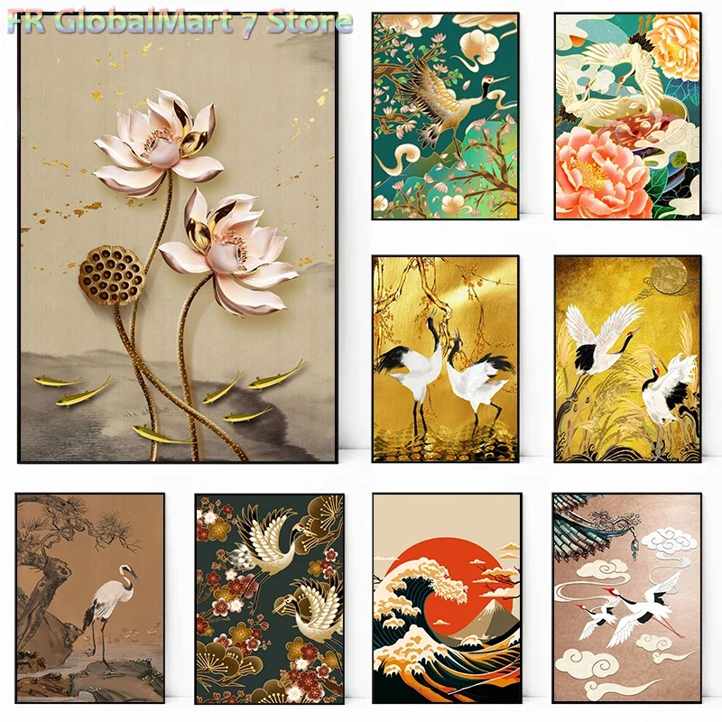 Resin Art Wallpaper - Retro Crane Bird Wall Art Prints