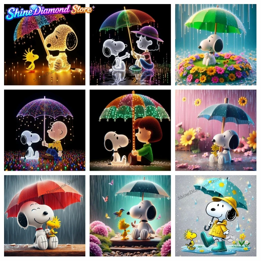 Resin Art Wallpaper - Rainy Day Snoopy Woodstock Cartoon Full