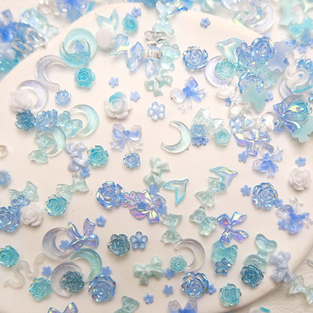 50pcs Mixed Blue Nail Resin Ch - đánh giá và giá Resin Art Rose