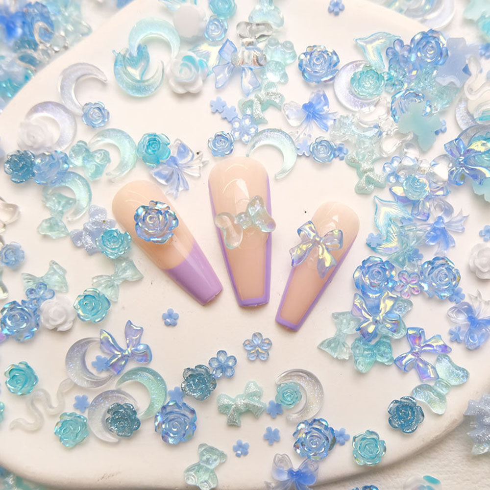 50pcs Mixed Blue Nail Resin Ch - đánh giá và giá Resin Art Rose