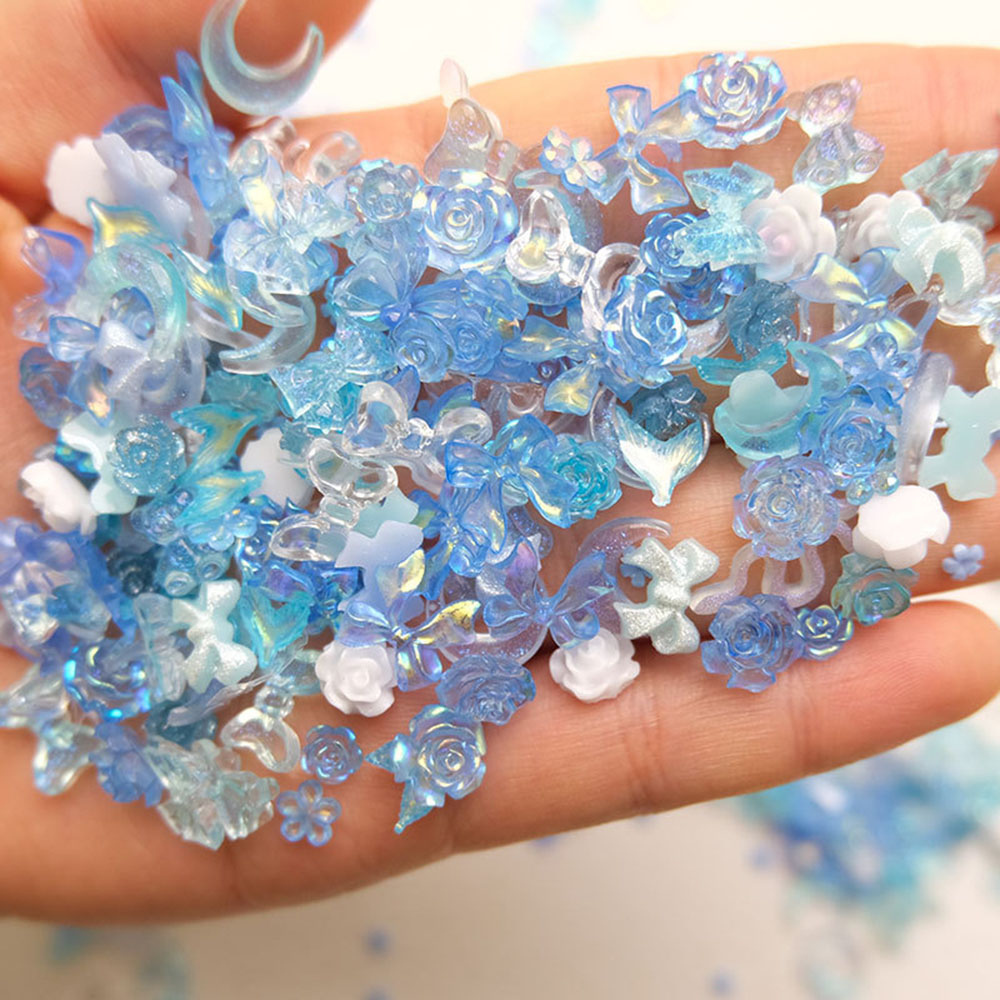 50pcs Mixed Blue Nail Resin Ch - đánh giá và giá Resin Art Rose